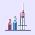 Painkillers injection. Flat style. Medical injection syringe with liquid . Ampule with liquid i