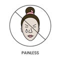 Painless icon in vector, illustration of a woman with pain on her face.