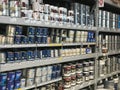 The Paint aisle of a Lowe`s Hardware store Royalty Free Stock Photo