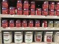 The Paint aisle of a Lowe`s Hardware store Royalty Free Stock Photo