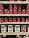 The Paint aisle of a Lowe`s Hardware store Royalty Free Stock Photo