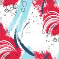 Paint background poster. Stain trendy scrapbook cover, modern fabric contrast red blue print. Fashionable creative