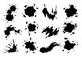 Paint blot icon set. Splashes set for design use. Colorful grunge shapes collection. Dirty stains and silhouettes. Black