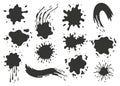 Paint blots. Splashes set for design use. Grunge shapes collection. Dirty stains and silhouettes. Black ink splashes Royalty Free Stock Photo