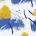 Paint blue yellow brush stroke. Fashion abstract vector background. Watercolor splater color grunge elements. Colorfu