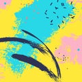 Paint blue yellow brush stroke. Fashion neon blue abstract vector pink background. Watercolor splater color grunge