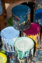 Paint bottles, brushes and paint cans Royalty Free Stock Photo