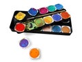 Paint box, with splatters of paint, multicolored Royalty Free Stock Photo