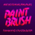 Paint brush alphabet font. Uppercase brushstroke grunge letters and numbers.