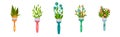 Paint Brush with Blooming Foliage and Flora Vector Set Royalty Free Stock Photo