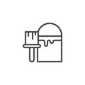 Paint brush and paint bucket line icon