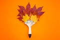 Paint brush with dry bright autumn leaves concept