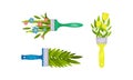 Paint Brush with Grass and Flowers Rested in It Vector Set Royalty Free Stock Photo