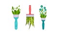 Paint Brush with Grass and Flowers Rested in It Vector Set Royalty Free Stock Photo