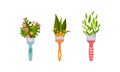 Paint Brush with Grass and Flowers Rested in It Vector Set Royalty Free Stock Photo