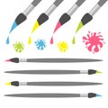Paint brush icon set. Pink yellow blue green color drop. Ink blot splash Back to school. Flat design. Isolated. White background. Royalty Free Stock Photo