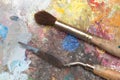 Paint brush and old pallet Royalty Free Stock Photo