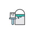 Paint brush and paint bucket filled outline icon