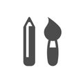 Paint brush and pencil black vector icon. Glyph pictogram symbols.
