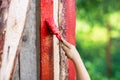 Paint brush with red paint board