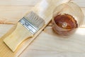 Paint Brush with Shellac oil paint wood Royalty Free Stock Photo