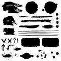 Paint brush strokes, grunge stains and symbols. Vector collection Royalty Free Stock Photo