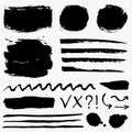 Paint brush strokes, grunge stains and symbols. Vector collection Royalty Free Stock Photo