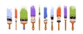 Paint brush strokes set. Drawing, painting with paintbrush tools of different size, shape. Thick and thin marks, colour textures Royalty Free Stock Photo