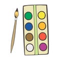 Paint and brush vector color icon. Hand-drawn paint palette, brush. Back to school education drawing hobbies