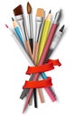 Paint brushes art set vector 3d illustration Royalty Free Stock Photo