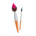 Paint brushes, big and small, with paint on the tips