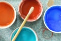 Paint brushes and crafting supplies on the table Royalty Free Stock Photo