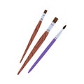 Paint brushes with different bristles. Paintbrushes of various shape, type. Painting tools for drawing. Art supplies Royalty Free Stock Photo