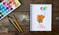 Happy birthday concept with watercolor bear and balloons