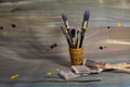 Paint Brushes on Old Canvas Royalty Free Stock Photo