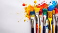 Paint Brushes with Tempera Painting on a White Sheet of Paper - Generative Ai Royalty Free Stock Photo