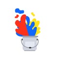 Paint bucket with Primary color art vector design.Color spread in paint bucket