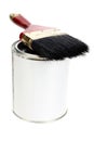 Paint can with blank white label and paintbrush isolated Royalty Free Stock Photo