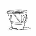 Paint can and brush. Paint bucket with color paint and brush hand drawn vector illustration. Iron bank with paint and brush splash Royalty Free Stock Photo