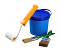 Paint can and brush and roller Royalty Free Stock Photo