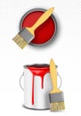 Paint can with brush, tin bucket with red drops Royalty Free Stock Photo