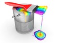 Paint can and paintbrush in colors of the rainbow Royalty Free Stock Photo