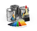 Paint cans with brush and Pantone Royalty Free Stock Photo