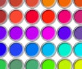 Paint cans color palette, cans opened top view Royalty Free Stock Photo