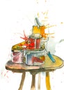 paint cans for renovation redecorate watercolor illustration