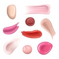 Paint cream smear. Cosmetic splashes and drops moisturizer female polish nails vector realistic makeup collections