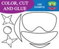 Paint, cut and glue to create the image of mask of clown. Educational game for children. Vector illustration.