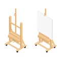 Paint desk easel empty and with white paper isolated on white background