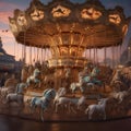 Paint a dreamlike carousel populated by surreal, hybrid animals as the world turns around them1 Royalty Free Stock Photo