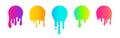 Paint Dripping circle stickers collection. Vibrant colors gradient vector current paint icons set. Liquid stains, Paint